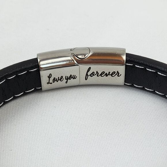 🔸️NIB Black "To My Man" Braided Leather Infinity Knot Cuff Bracelet 7.8" - Picture 9 of 11